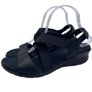 Ecco Womens Shoes Leather Sandals Sz 9 Black Leather Strappy Comfort Casual Chic
